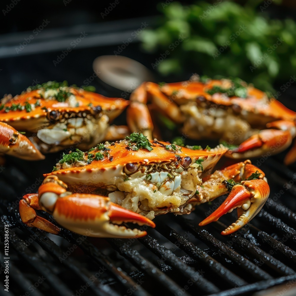 grilled crab placed on a grill grilled crab placed on a grill