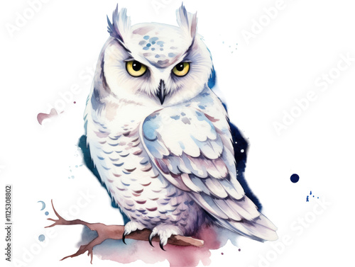 Majestic White Owl on Branch Illustration photo