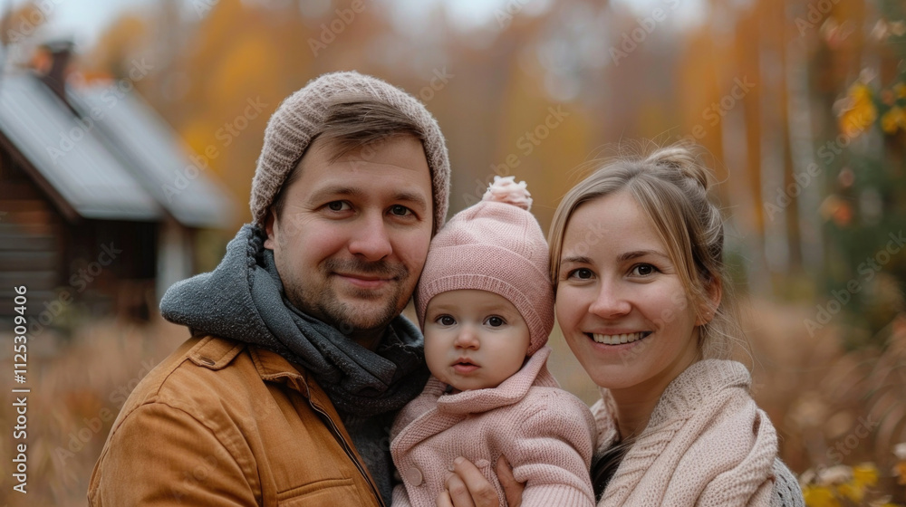 Happy family on vacation in autumn, close-up Happy family on vacation in autumn, close-up