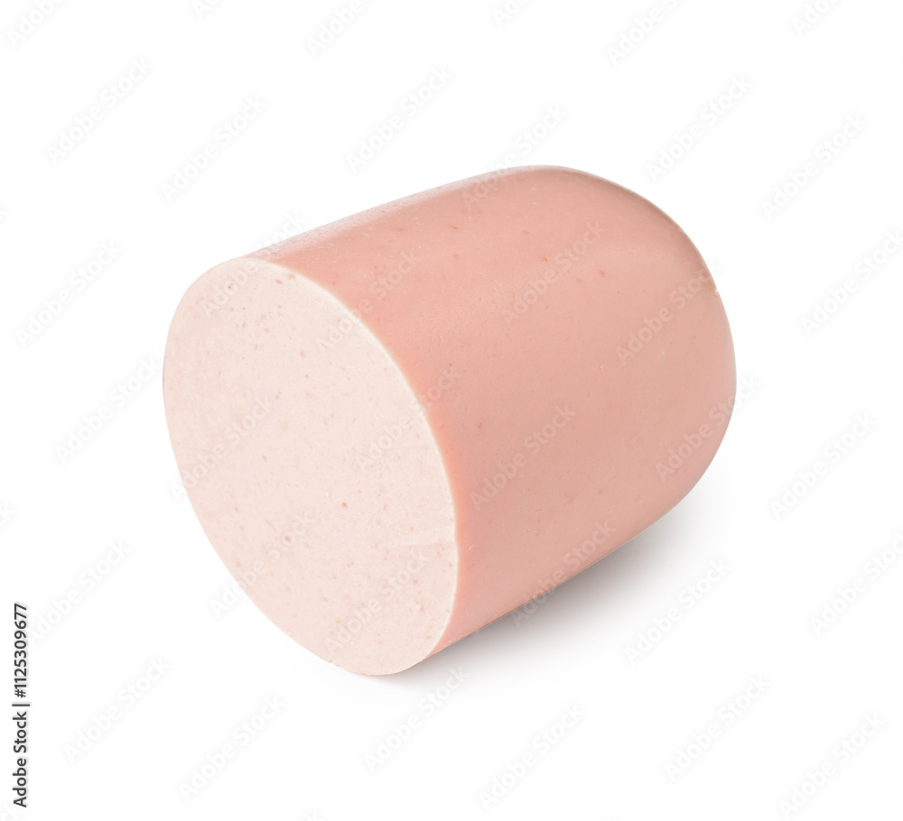 Piece of tasty boiled sausage isolated on white Piece of tasty boiled sausage isolated on white
