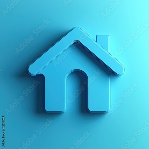 3D rendered light blue home icon on a light blue surface.