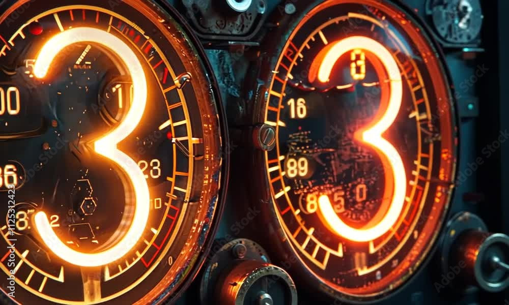 Nixie clock mechanical design with glowing numbers in close-up Nixie clock mechanical design with glowing numbers in close-up