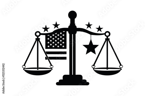 scales of justice with american flag and stars symbolizing law and patriotism