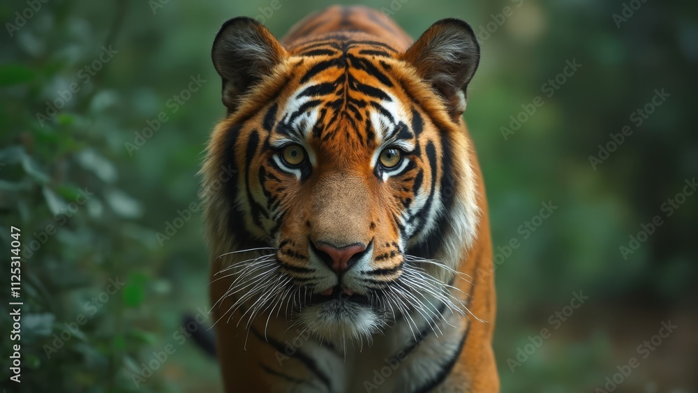 A close up of a tiger walking through a forest A close up of a tiger walking through a forest