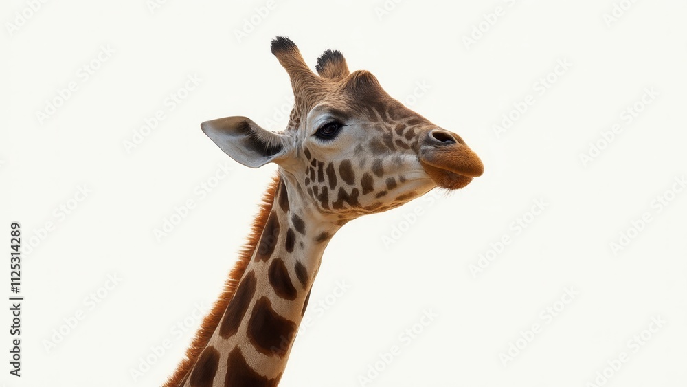 A close up of a giraffe with a white background A close up of a giraffe with a white background