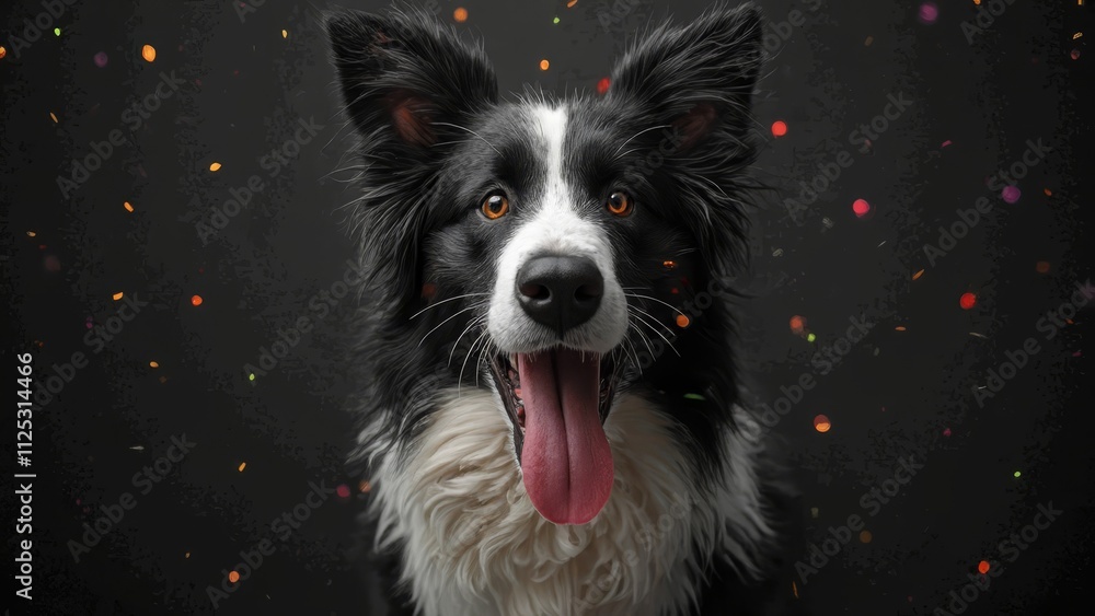 A black and white dog with its tongue out A black and white dog with its tongue out