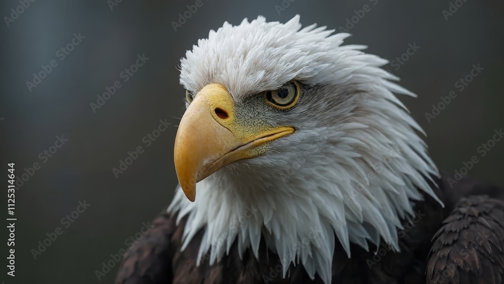 A close up of a bald eagle's head with a black background A close up of a bald eagle's head with a black background
