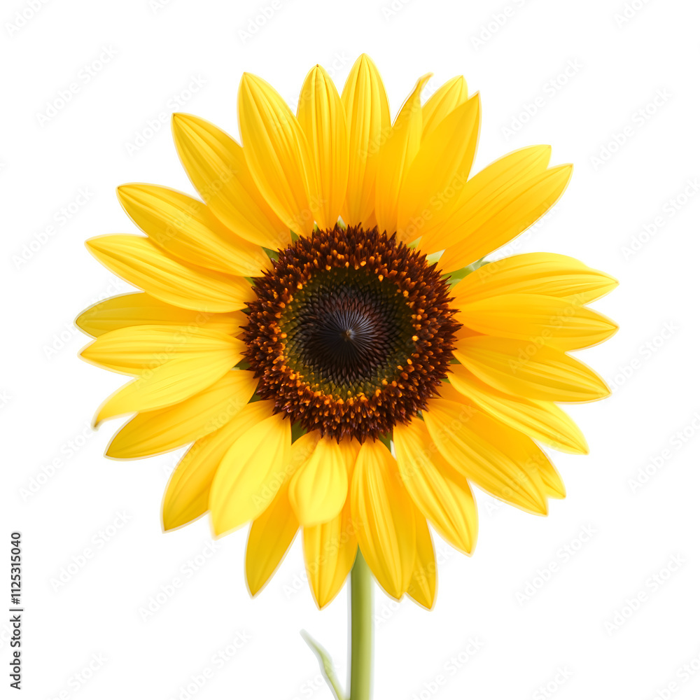 Bright yellow sunflower with rich brown center against a clean white background, photography of botanical concept. Bright yellow sunflower with rich brown center against a clean white background, photography of botanical concept.