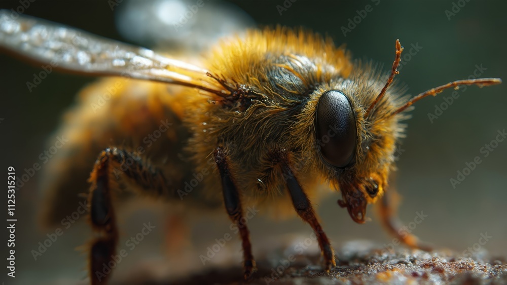 A close up of a bee on a piece of wood