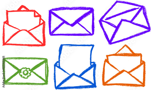 Envelopes Mail Related Icons Crayon Chalk Drawing Vector Set