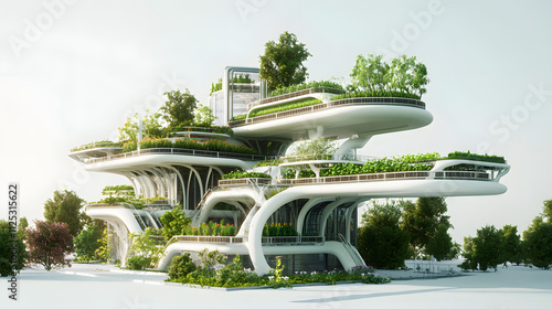 sustainable food production system in 2025 featuring vertical farming and hydroponics, on a seamless white background photo