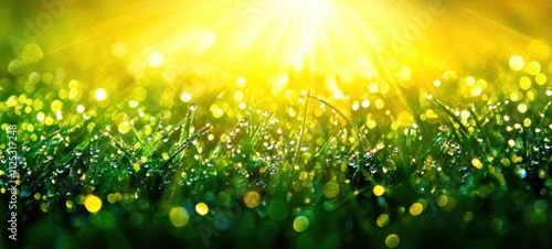 Morning Dew on Grass: A Vibrant Sunrise