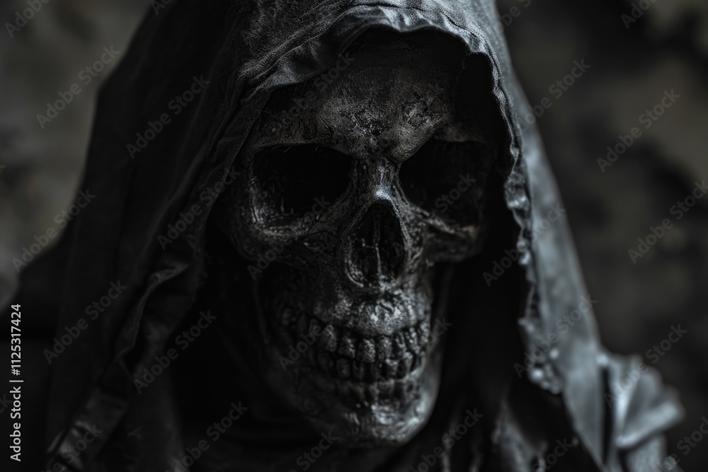 Scary Grim Reaper in Hooded Cloak: Halloween Horror Illustration Scary Grim Reaper in Hooded Cloak: Halloween Horror Illustration