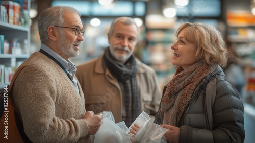 Senior friends enjoying a conversation in a cozy bookstore setting