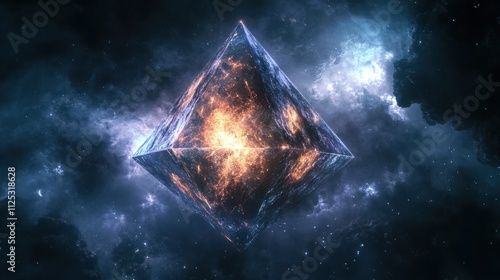 Fiery octahedron in nebula.