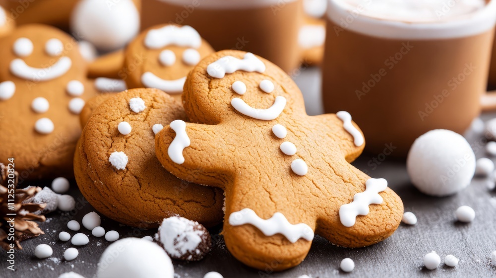 Festive gingerbread cookies and hot cocoa arranged on a cheerful holiday table for a cozy winter gathering Festive gingerbread cookies and hot cocoa arranged on a cheerful holiday table for a cozy winter gathering