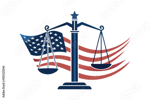 scales of justice with american flag background symbolizing law and patriotism. eps 10