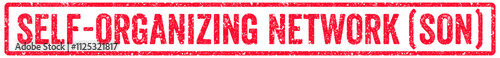 Self-Organizing Network (SON) Stamp Transparent Seal, Red Grunge Self-Organizing Network (SON) Word Rubber Stamp Seal