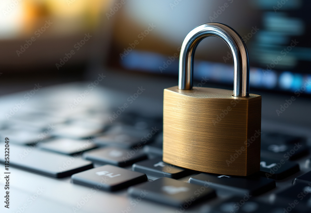 A close-up view of a metal padlock on a laptop keyboard, symbolizing online security and privacy A close-up view of a metal padlock on a laptop keyboard, symbolizing online security and privacy