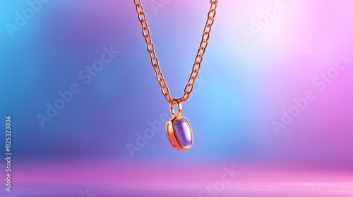 Elegant gold necklace with sparkling jewels on a soft pastel background. Generative AI