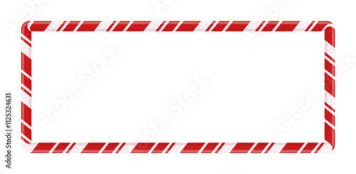 Christmas candy cane rectangular frame. Blank festive background with striped red border.