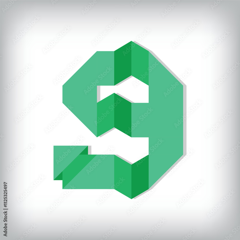 Folded paper style font design of number 9. Numbers vector illustration. Origami educational numbers set. Folded paper style font design of number 9. Numbers vector illustration. Origami educational numbers set.