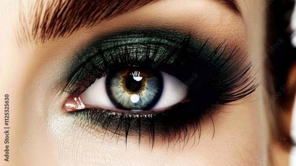 eye with dark green eyeshadow and thick lashes eye with dark green eyeshadow and thick lashes