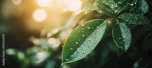 Dew-Kissed Leaves: A Symphony of Green and Golden Light