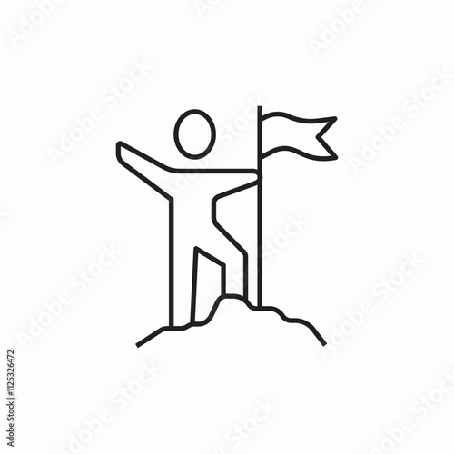 mountain top reach flag icon sign vector