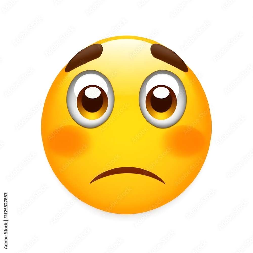 Emoji of a yellow face with pleading eyes on a white background, generative ai Emoji of a yellow face with pleading eyes on a white background, generative ai