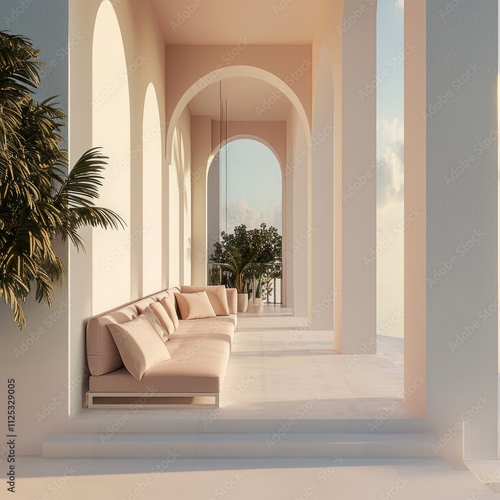 Summer Mediterranean Terrace: Minimalist Luxury Architecture with Soft Colors Summer Mediterranean Terrace: Minimalist Luxury Architecture with Soft Colors
