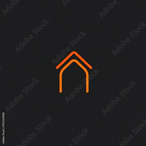 Abstract orange house icon on dark background. photo