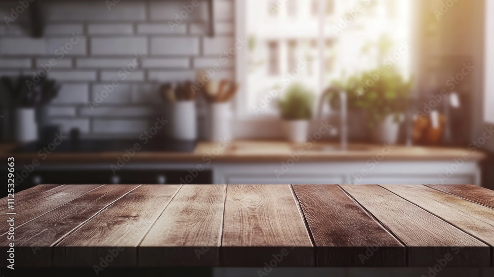 Wooden Tabletop in a Bright Modern Kitchen Wooden Tabletop in a Bright Modern Kitchen