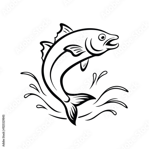 Dynamic Vector Illustration of Leaping Fish Midair in Ocean, Wildlife and Aquatic Nature Design photo