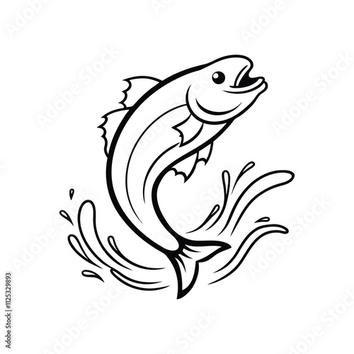 Dynamic Vector Illustration of Leaping Fish Midair in Ocean, Wildlife and Aquatic Nature Design photo