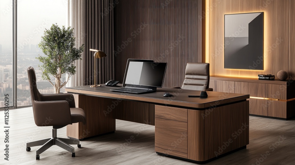 Fototapeta premium Modern Executive Office With Panoramic City View