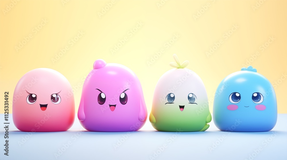 Fun cartoon characters on a soft gradient background ,generative ai illustration