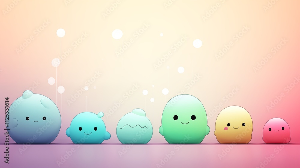 Fun cartoon characters on a soft gradient background ,generative ai illustration