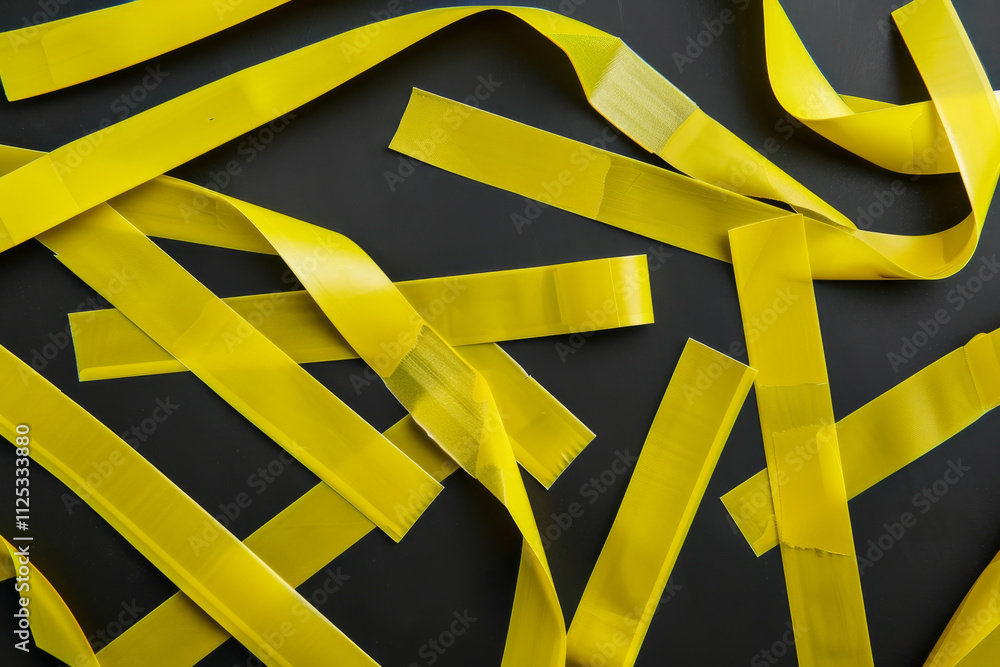 custom made wallpaper toronto digitalVibrant yellow ribbons scattered and rolled on a dark textured surface, ideal for crafts and decorations.
