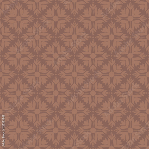 Decorative, floral seamless pattern with damask elements in soft brown (mocha mousse) color, small scale