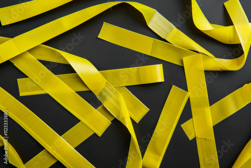 Wallpaper Mural Vibrant yellow ribbons scattered and rolled on a dark textured surface, ideal for crafts and decorations. Torontodigital.ca