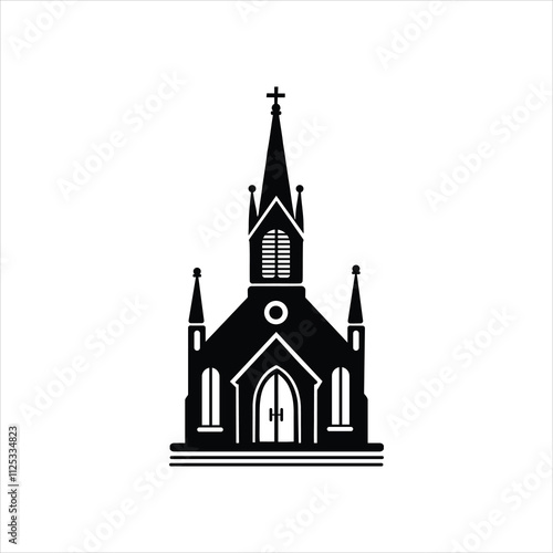 Church Silhouette Vector Icon Simple Design on White Background.