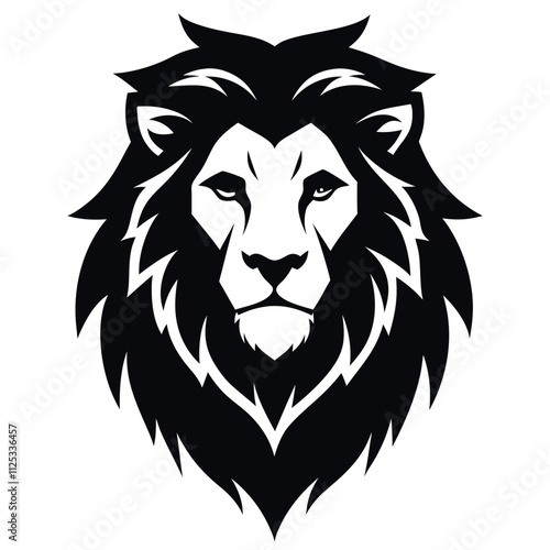 Bold lion head silhouette vector vector illustration black and white for t-shirt or logo design photo