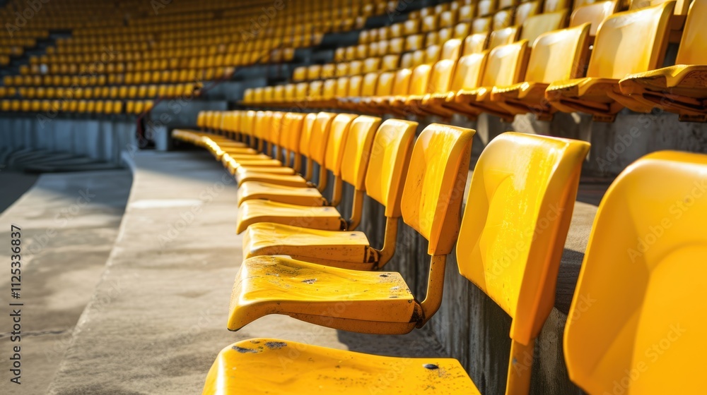 Naklejka premium Vibrant Stadium Seating: A Conceptual Perspective on Modern Sports Entertainment and Cultural Environment