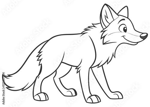 Cartoon fox with a cheerful expression sketched on white background, children's book vector illustration