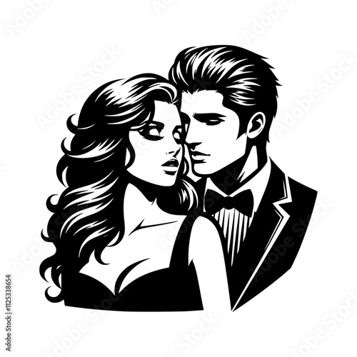 Vector silhouette of a romantic couple in love isolated on white.