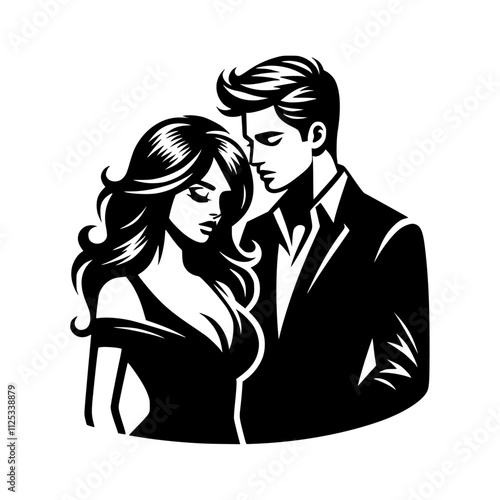 Romantic couple silhouette vector art on a white background.