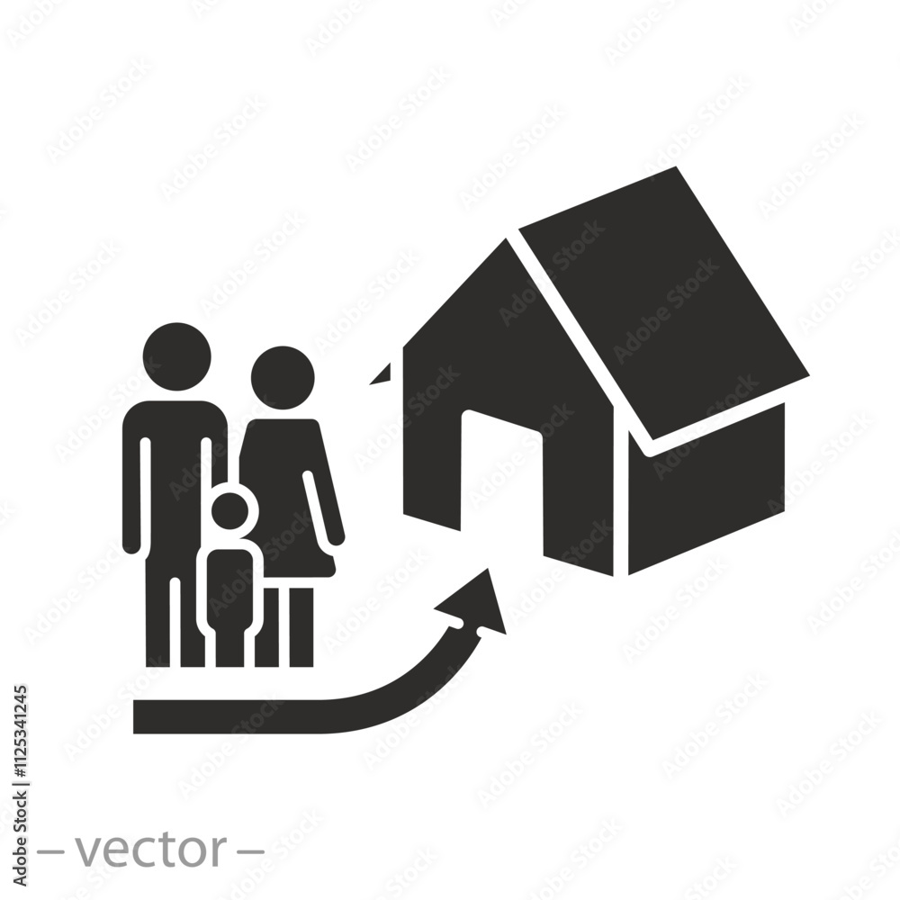 family returns to their homeland, returning home icon, moving into the house, flat vector illustration family returns to their homeland, returning home icon, moving into the house, flat vector illustration