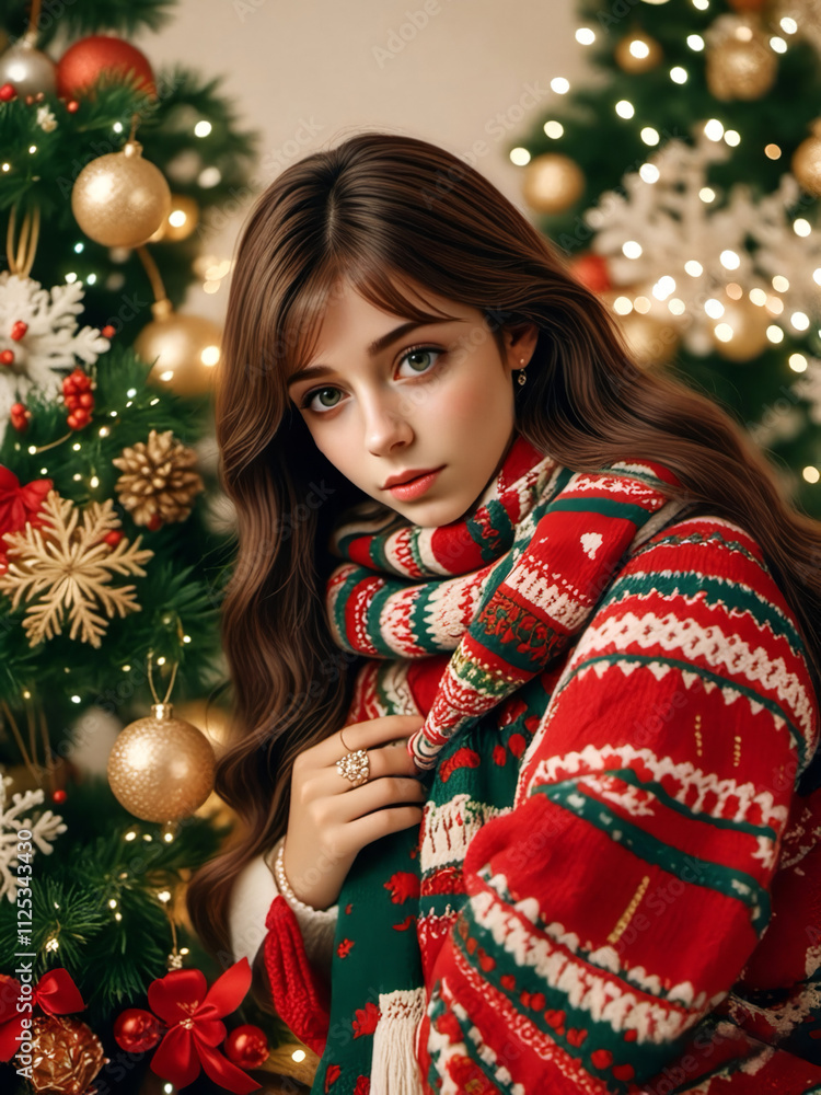 girl with christmas tree girl with christmas tree