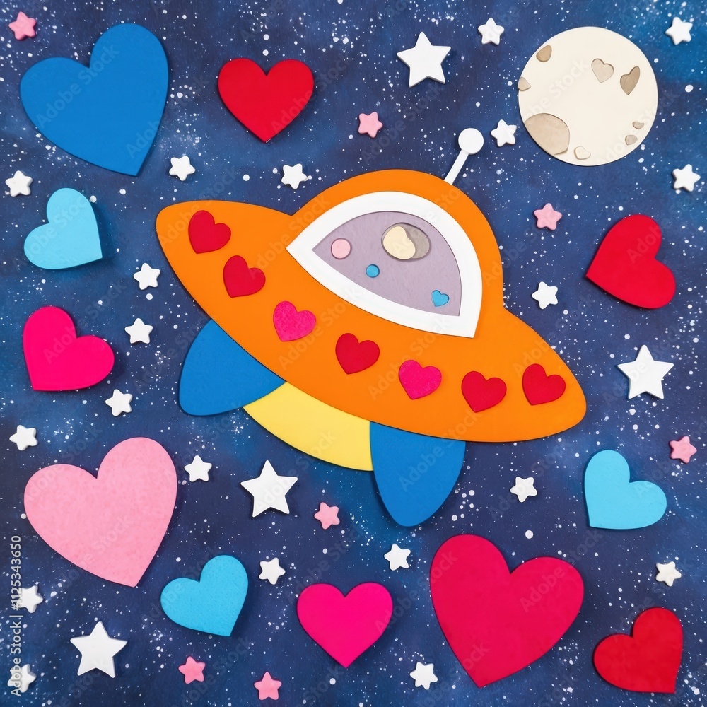 Cute Spaceship with Hearts Valentine's Day Craft Decor Cute Spaceship with Hearts Valentine's Day Craft Decor